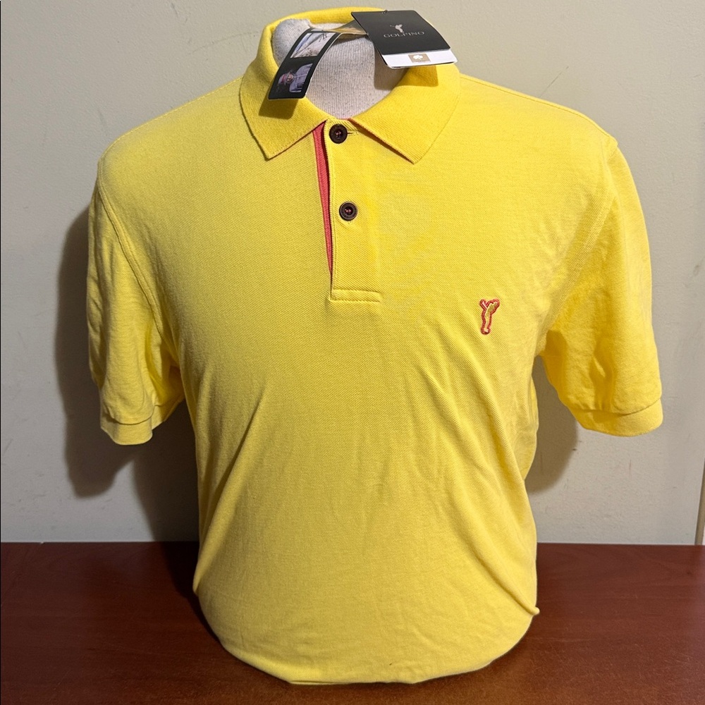 GOLFINO MEN'S GOLF POLO ML YELLOW 100% COTTON NEW NWT